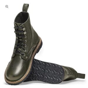 Birkenstock Bryson Natural Leather Boots. Color Thyme Green